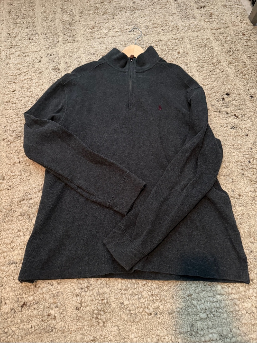 Ralph Lauren Men's Dark Charcoal Quarter-Zip Sweater